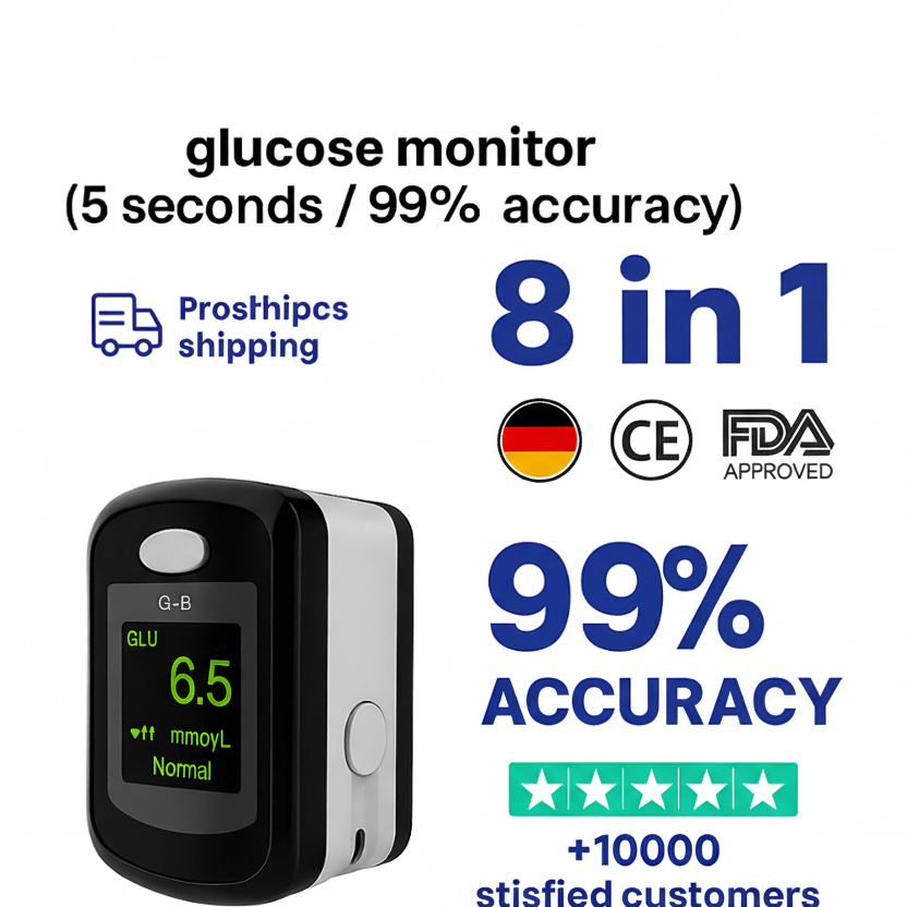 Blood Glucose Monitor Glucometer Non Invasive Fingertip Portable Digital Screen
