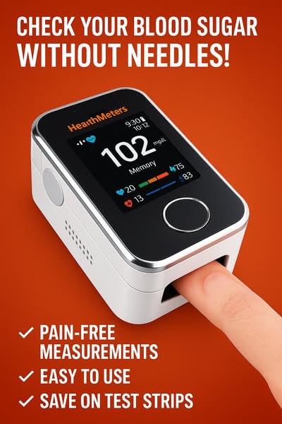 Blood Glucose Monitor Glucometer Non Invasive Fingertip Portable Digital Screen