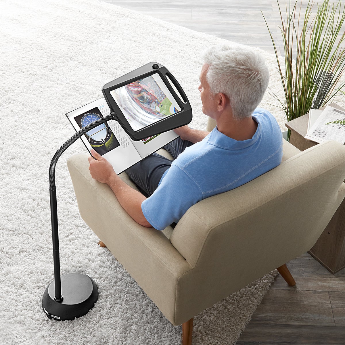 Floor Lamp Magnifying LED with Adjustable Gooseneck and Handle for Reading Crafts