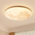 Flush Mount Ceiling Light with Moon Surface Texture and Wooden Frame