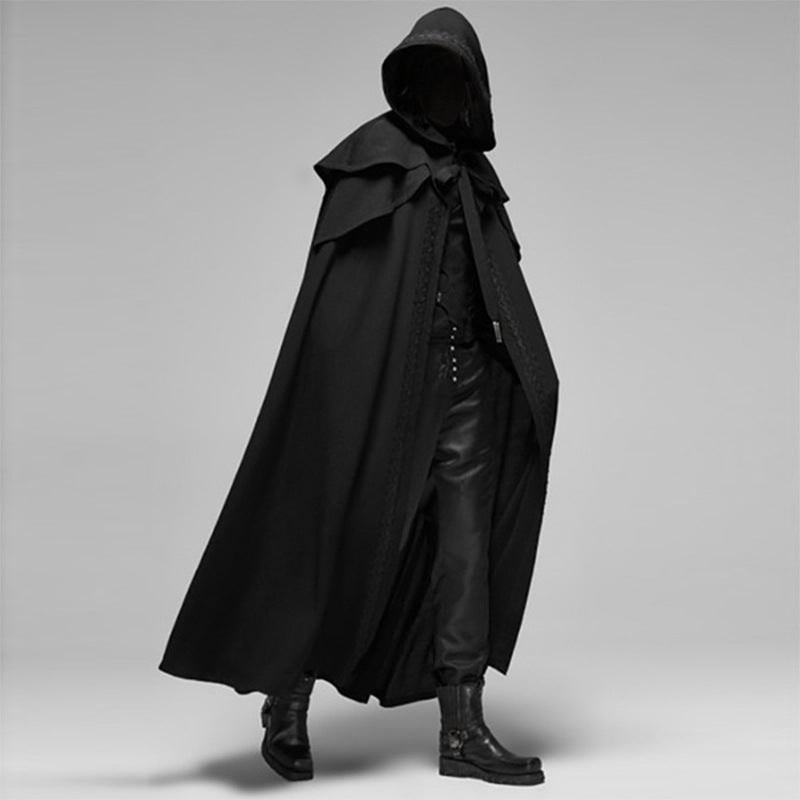 Halloween Hooded Cloak with Cape and Embroidered Trim for Costume Party and Haunted House