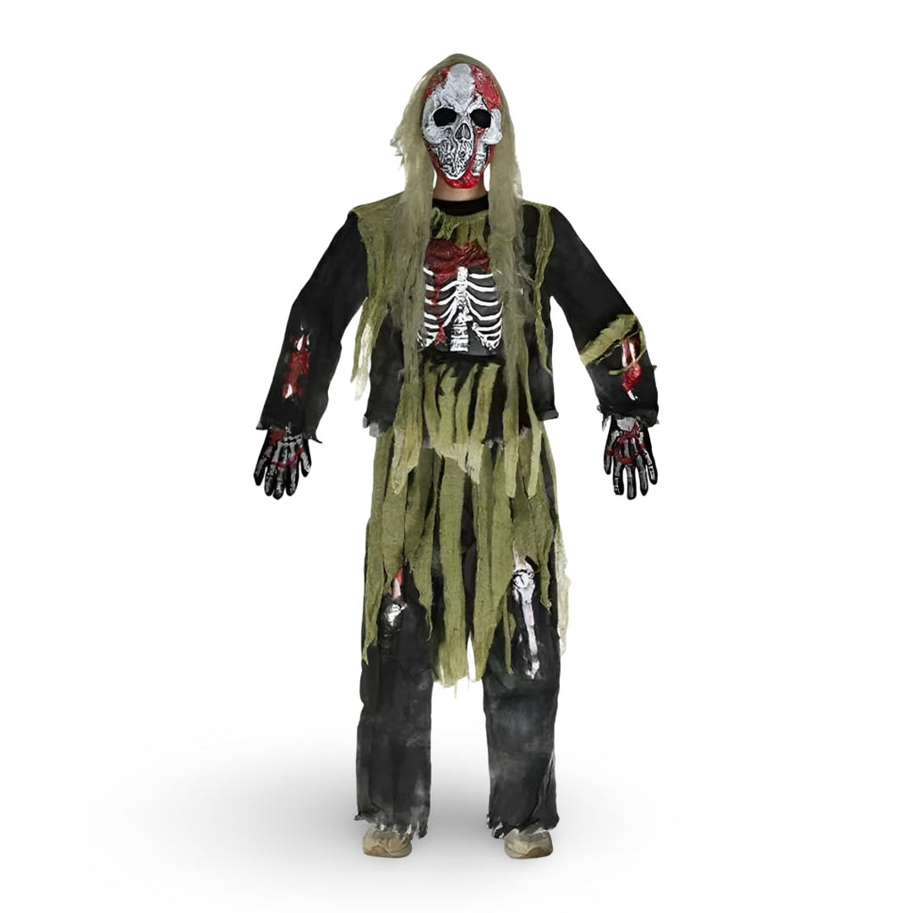 Halloween Zombie Skeleton Costume Outfit with Mask and Gloves