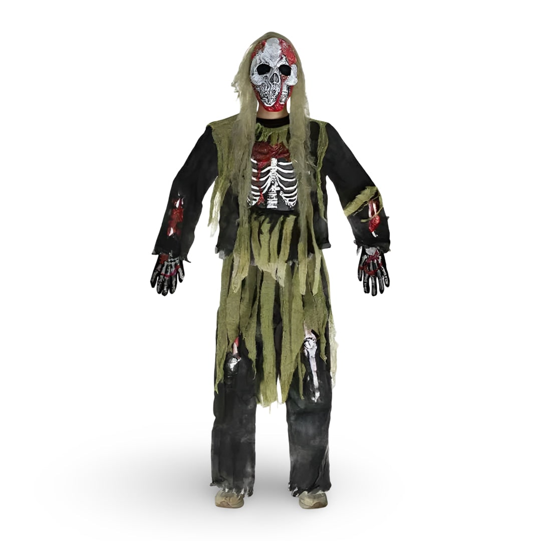 Halloween Zombie Skeleton Costume Outfit with Mask and Gloves