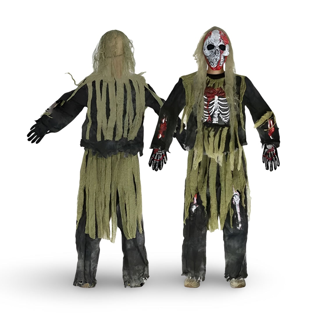Halloween Zombie Skeleton Costume Outfit with Mask and Gloves