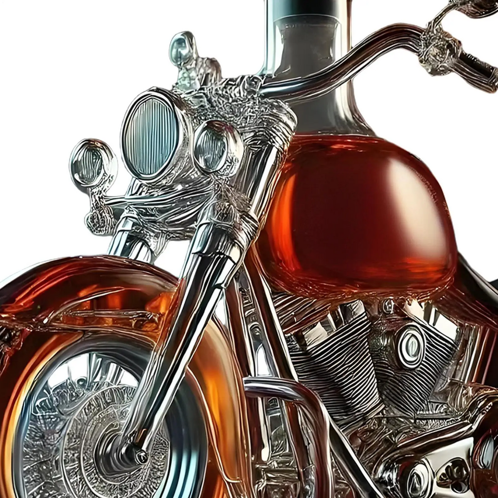 Motorcycle Whiskey Decanter Set with Glass Cruiser Design and Molded Engine Details