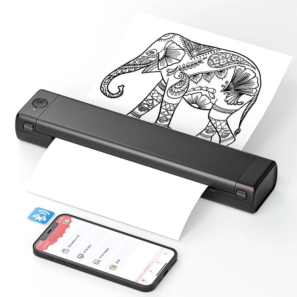 Portable Thermal Printer Wireless Bluetooth A4 Compact Travel USB Mobile