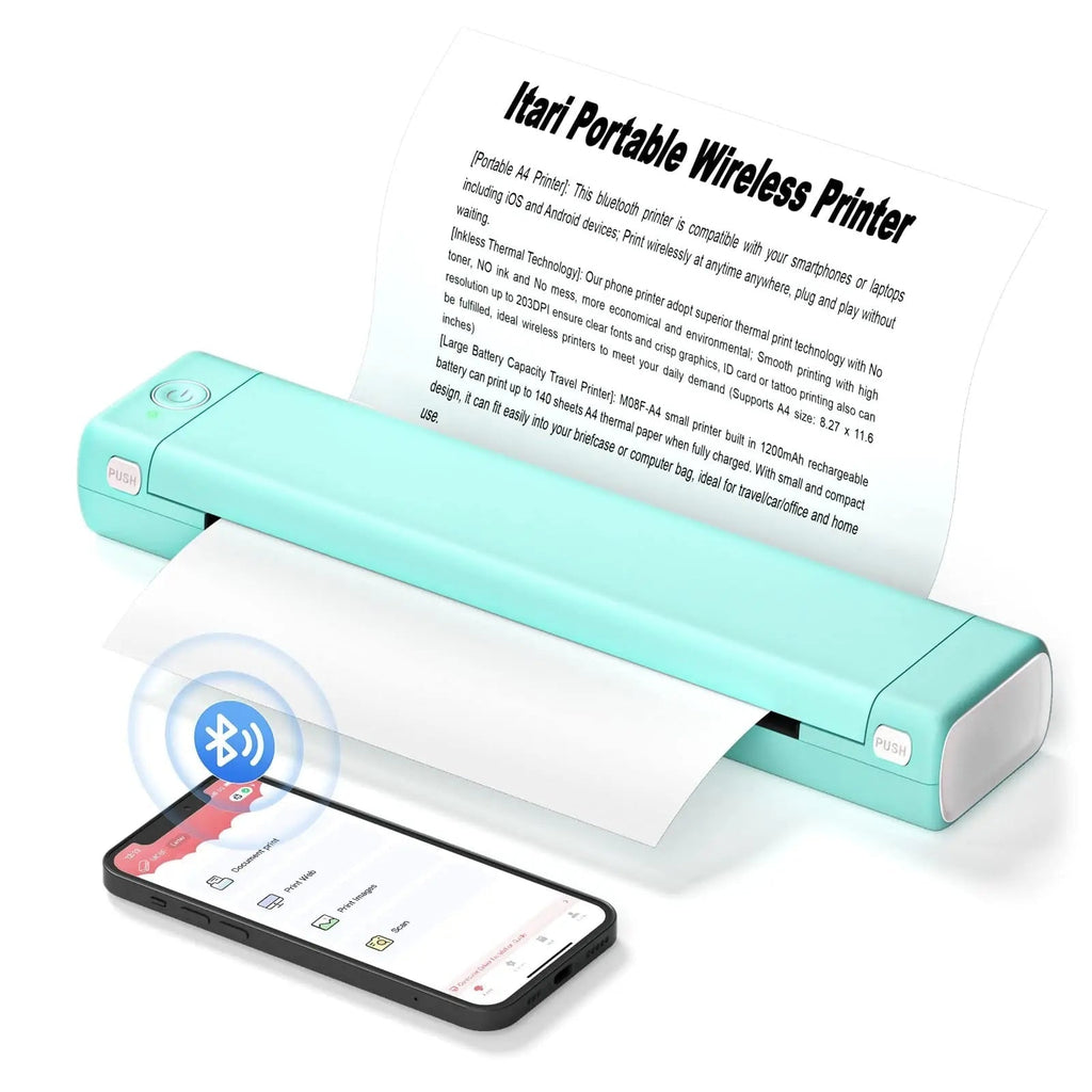 Portable Thermal Printer Wireless Bluetooth A4 Compact Travel USB Mobile