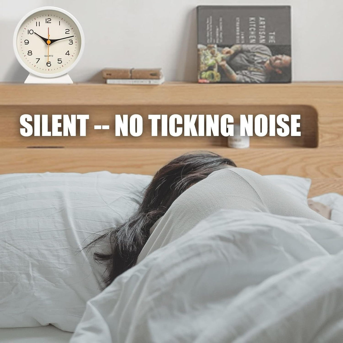 Retro Analog Alarm Clock with Battery Operation Non-Ticking Quartz Movement and Backlight