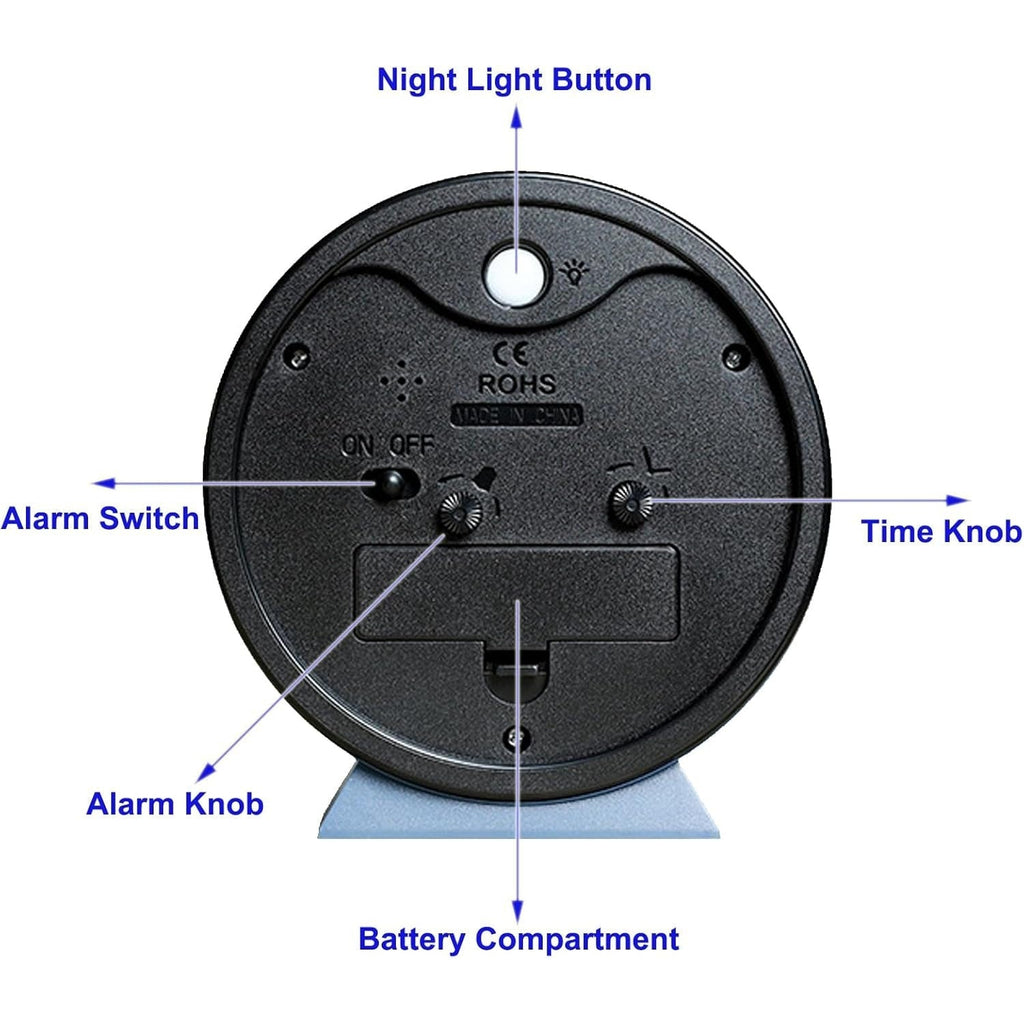Retro Analog Alarm Clock with Battery Operation Non-Ticking Quartz Movement and Backlight