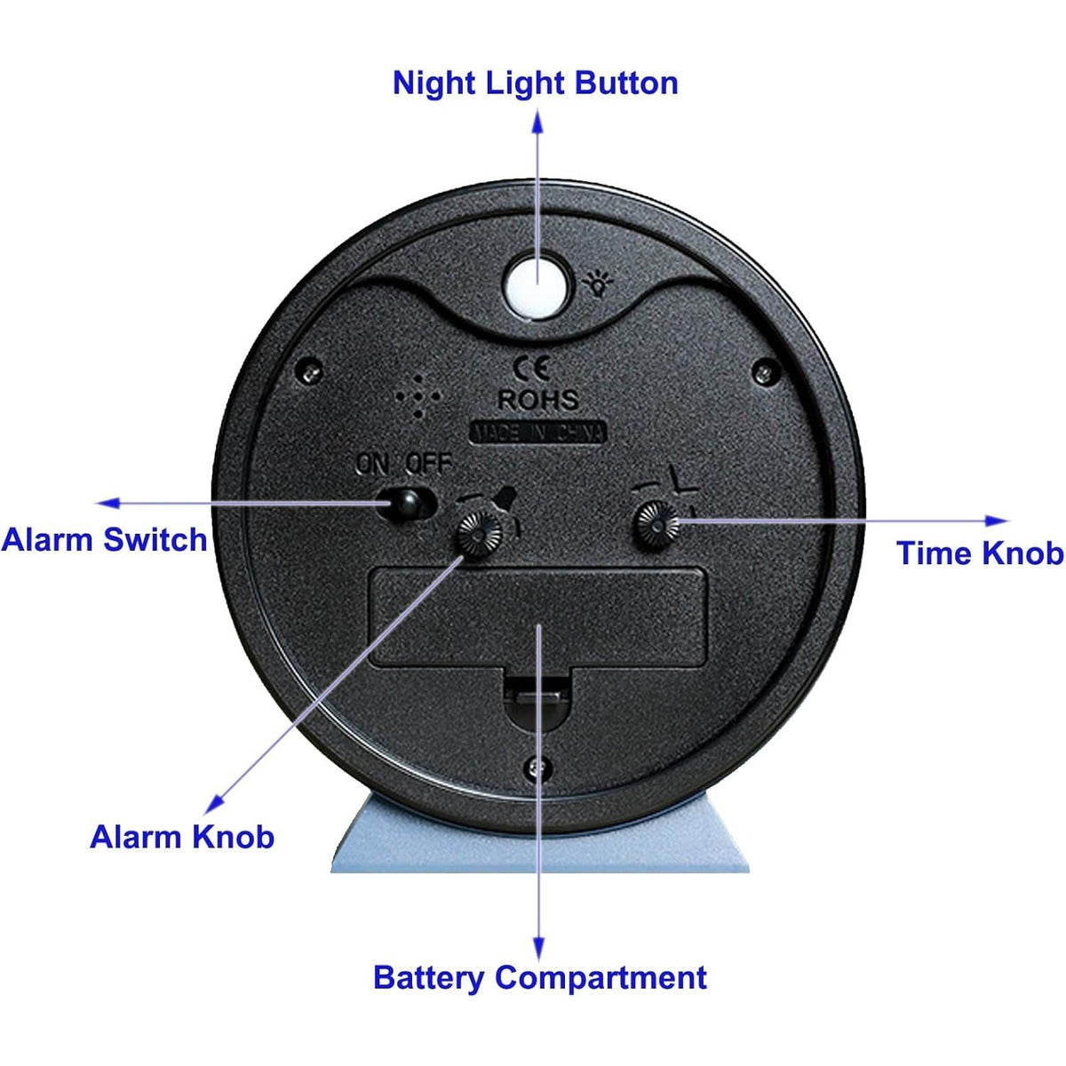 Retro Analog Alarm Clock with Battery Operation Non-Ticking Quartz Movement and Backlight